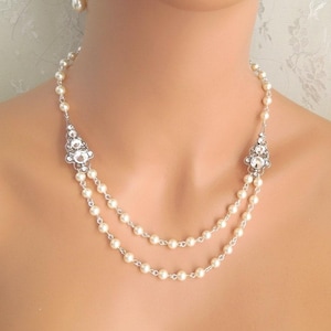 Bridal Pearl Necklace: Rhinestone Wedding Jewelry, &quot;PENELOPE&quot;