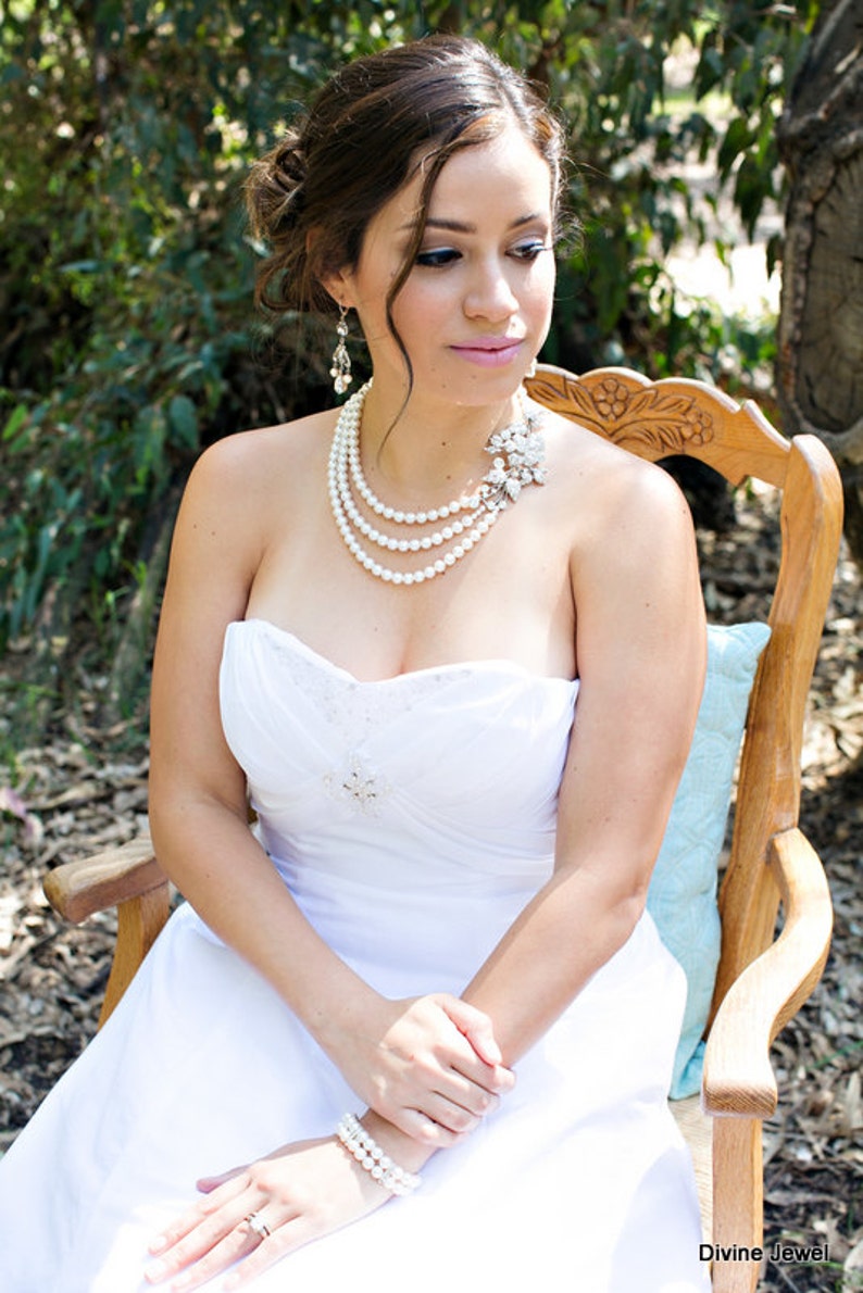 pearl bridal necklace, wedding Pearl Necklace, wedding rhinestone Necklace, crystal necklace, Statement necklace, wedding jewelry, DARCIE image 4