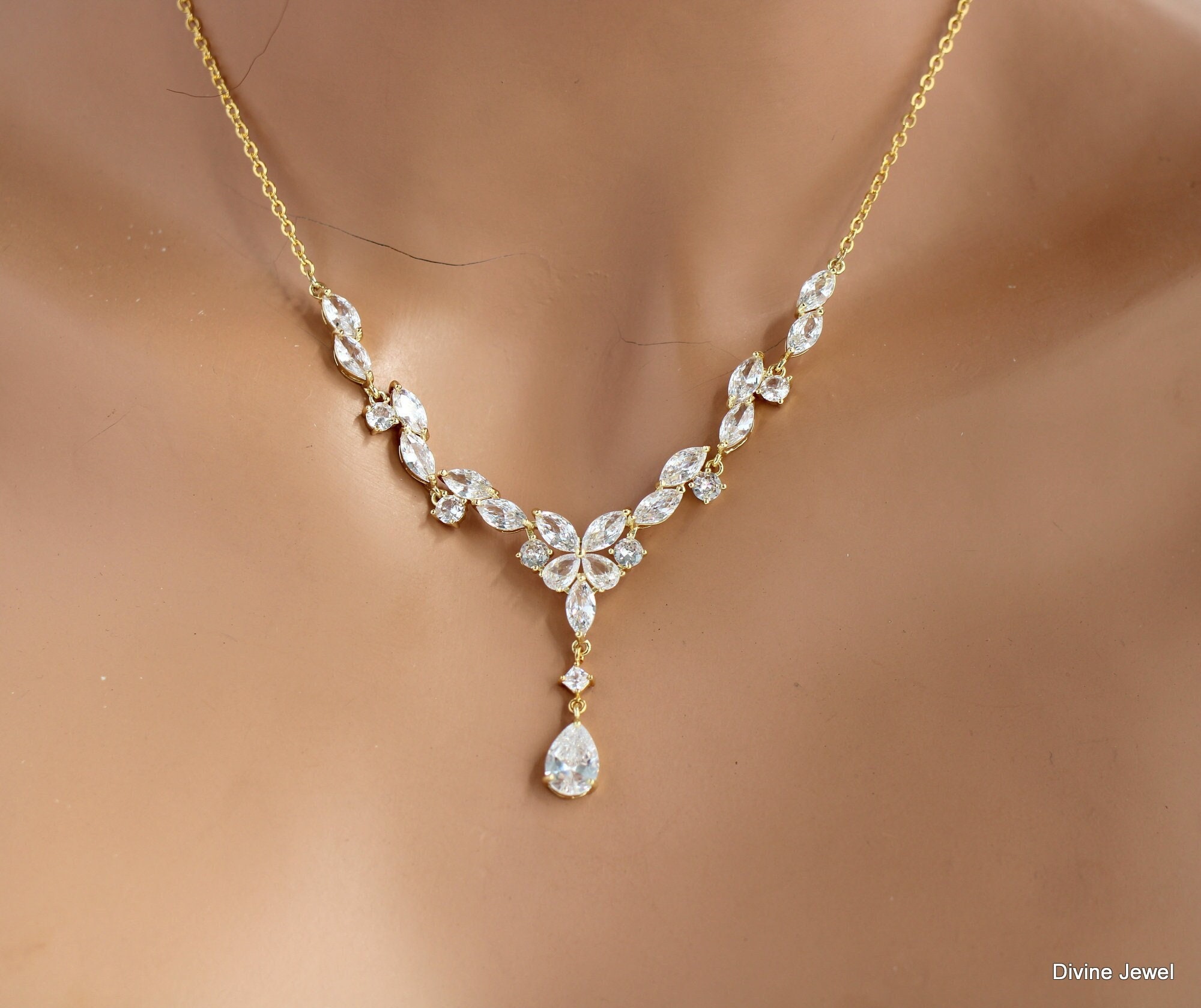 Gold Bridal Necklace Earrings Set