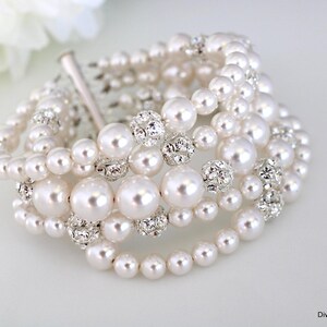 Statement Pearl Bridal Bracelet: Rhinestone Wedding Jewelry, CHEYENNE