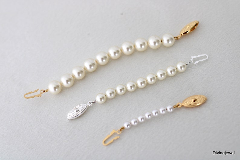 Pearl necklace extender, necklace extender, fish hook extender, adjustable necklace extender, pearl extension for necklace or bracelet zdjęcie 3