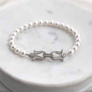Pearl & Cubic Zirconia Bridal Bracelet: Vintage Style Wedding Jewelry, Lorna