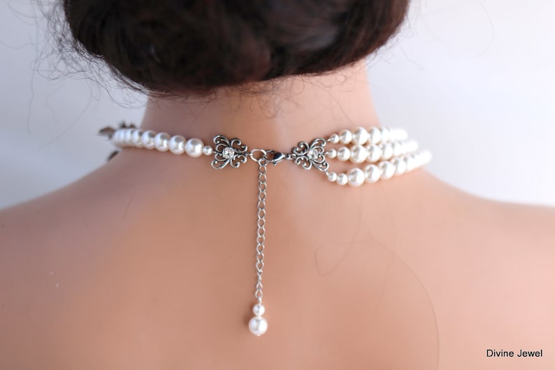 pearl bridal necklace, wedding Pearl Necklace, wedding rhinestone Necklace, crystal necklace, Statement necklace, wedding jewelry, DARCIE image 8
