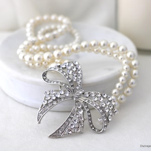 Bogen Perlenkette, Hochzeit Hintergrund Halskette, Hochzeit Strass Halskette, Perlenkette Hochzeit, Strasssteinkette Bogen, Perle, HARPER