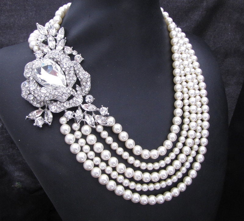 Bridal pearl necklace rhinestone wedding necklace pearl | Etsy