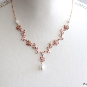 rose gold necklace rose gold bridal necklace rose gold bridal jewelry necklace bridal rose gold pearl bridal necklace wedding jewelry MEADOW