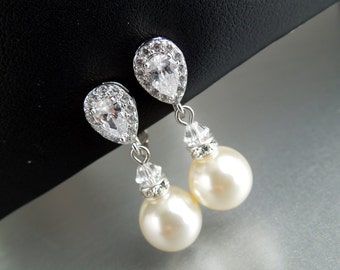 Pearl bridal earrings, rhinestone wedding earrings, bridal clip on earrings, pearl earrings, rhinestone earrings, vintage style, AUDREY