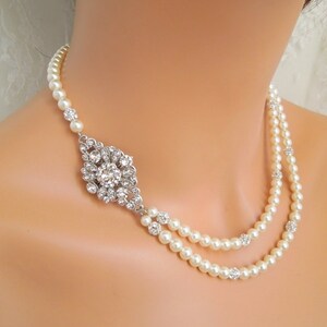 Pearl Bridal Necklace: Rhinestone Wedding Statement Jewelry, COLLEEN