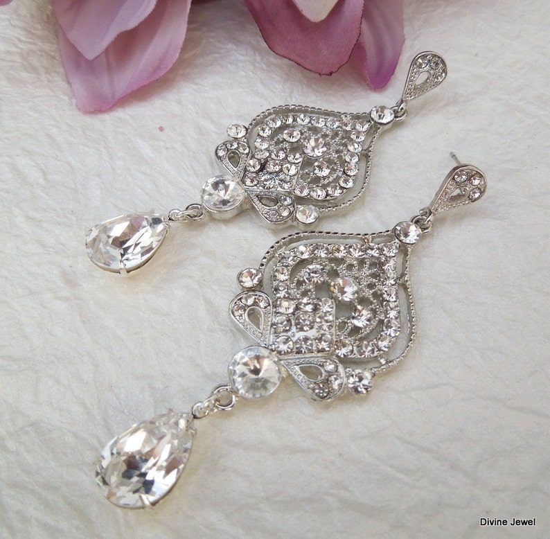 Statement Earrings STELLA rhinestone earrings wedding Rhinestone Earrings bridal Earrings Chandelier Bridal crystal Earrings teardrop