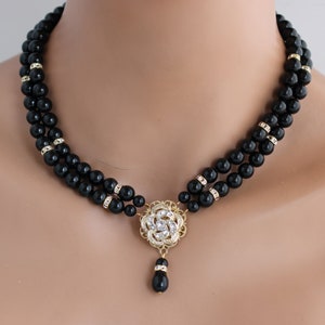 black necklaces for women, Wedding pearl necklace bride, statement necklace black pearls, gold necklace black pearl, pearl jewelry, ROSELANI