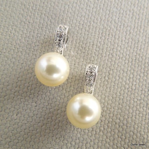 Pearl bridal Earrings, wedding rhinestone Earrings, Bridal stud Earrings, Pearl Earrings, rhinestone earrings, bridesmaid earrings, ELLE