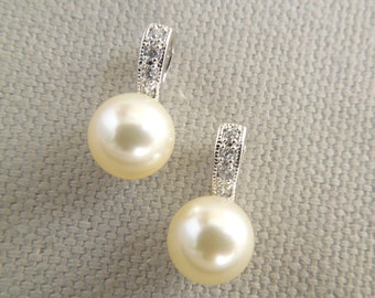 Pearl bridal Earrings, wedding rhinestone Earrings, Bridal stud Earrings, Pearl Earrings, rhinestone earrings, bridesmaid earrings, ELLE