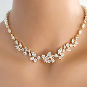 bridal rhinestone necklace, wedding crystal necklace, Vine Bridal necklace, wedding jewelry, CZ vine and backdrop necklace, leaf CZ, RACHAEL