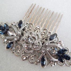 Crystal Bridal Hair Comb Wedding Hair Comb Something Blue Flower and ...