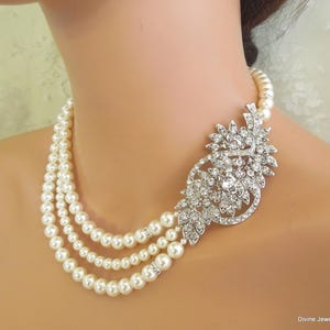 Bridal Pearl & Rhinestone Necklace: Vintage Inspired Wedding Jewelry, BARBARA