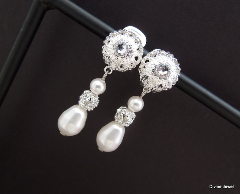 Clip on Bridal Earrings Bridal Pearl Earrings Wedding Etsy