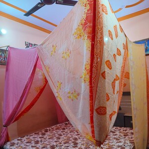 Dosel para cama tamaño king o queen, decoración de boda bohemia, sari indio con baldaquín