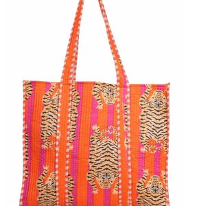 Sac fourre-tout imprimé tigre sac en coton matelassé femme sac de transport shopping ethnique Baho Hippie sac fourre-tout à usage quotidien du marché
