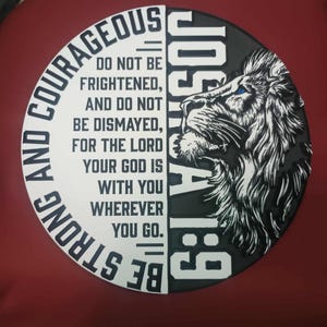 Joshua 1:9 Lion of Judah Corian Plaque – Be Strong and Courageous Wall Art – Engraved Scripture Sign – Christian Gift for Men – Modern Bible