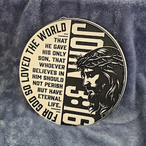 John 3:16 Bible Verse Wall Art, 12-inch Round CNC Carved Corian Plaque, Christian Home Decor, Jesus Scripture Sign, Religious Gift