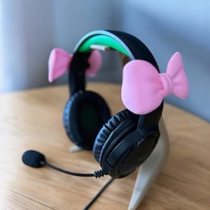 Bow Headset Attachments | Cute Bow Ear Clips for Headphones | Kawaii Gaming Accessory | Cosplay Headset Decor | Custom Bow Headphone Ears