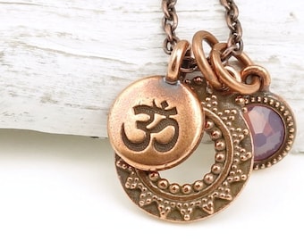 Om Jewelry for Her Copper Jewelry Yoga Gifts Under 30 Yoga Jewelry Charm Necklace Customized Personalized Birthstone Mindfulness Jewelry