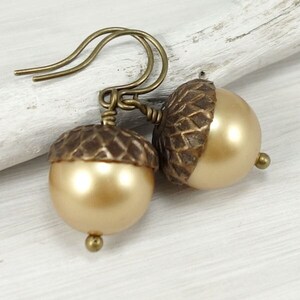 Acorn Earrings Gold Pearl Earrings Fall Jewelry Autumn Jewelry Teachers Gift for Women Back to School Thanksgiving Harvest Rustic Woodland