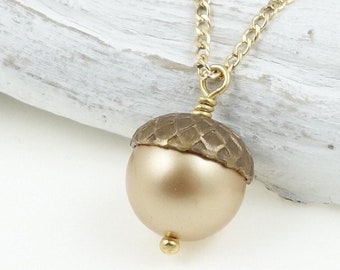 Acorn Necklace Woodland Jewelry Gold Filled Gold Necklace Pearl Necklace Harvest Acorn Jewelry Simple Pendant Fall Jewelry Autumn Necklace