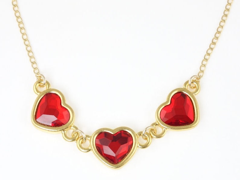 Gold Heart Necklace Gold Necklace Dainty Jewelry for Mom Red Heart Pendant Valentine's Day Gift for Her Bright Red Jewelry Gold Filled Chain image 1