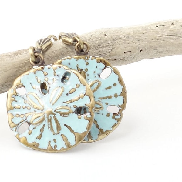 Small Sand Dollar Earrings Blue Beach Wedding Jewelry Turquoise Jewelry for Women Hand Painted Beach Jewelry Sand Dollar Jewelry Nautical