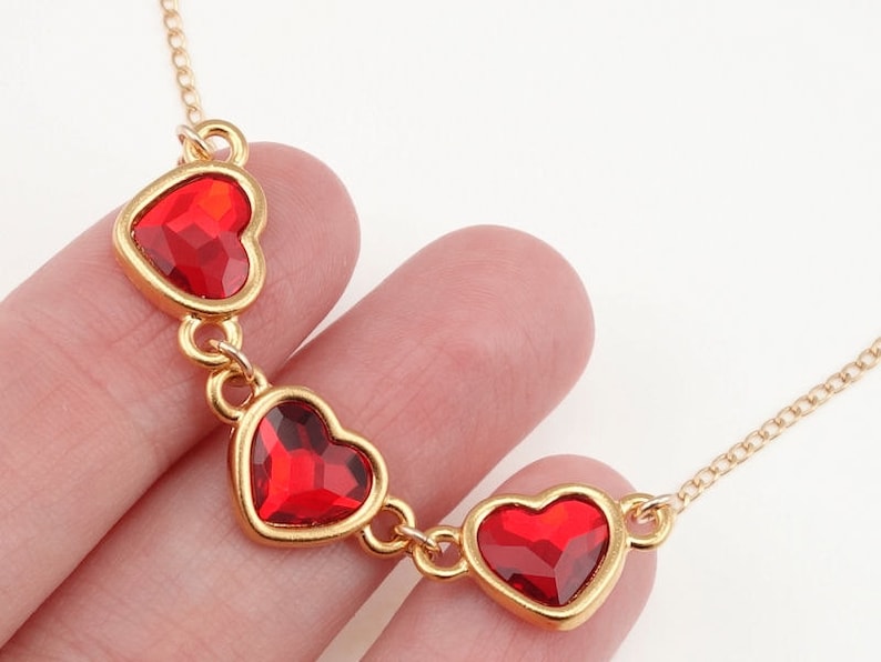 Gold Heart Necklace Gold Necklace Dainty Jewelry for Mom Red Heart Pendant Valentine's Day Gift for Her Bright Red Jewelry Gold Filled Chain image 5
