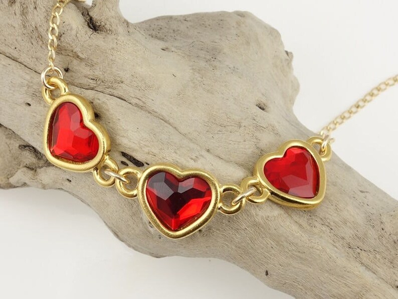 Gold Heart Necklace Gold Necklace Dainty Jewelry for Mom Red Heart Pendant Valentine's Day Gift for Her Bright Red Jewelry Gold Filled Chain image 2