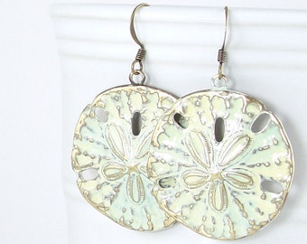 Jewelry Sand Dollar Jewelry Sea Foam Ecru Light Turquoise Earrings Aqua Jewelry Summer Earrings Sand and Water Jewelry