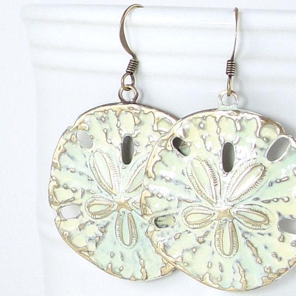 Jewelry Sand Dollar Jewelry Sea Foam Ecru Light Turquoise Earrings Aqua Jewelry Summer Earrings Sand and Water Jewelry