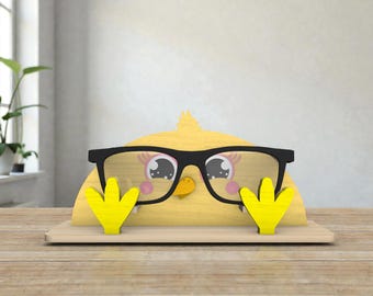 File SVG con taglio laser a forma di simpatico pulcino per cestino di Pasqua, divertente scatola per dolcetti a forma di pollo con occhiali, decorazioni pasquali in legno 3D per bambini, file SVG Glowforge