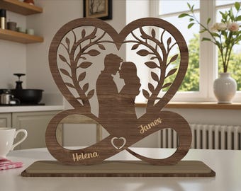 Infinity Heart Tree SVG, Couple Silhouette Laser Cut File, Personalized Wedding Gift, 3D Anniversary Stand, Glowforge xTool Cricut Pattern
