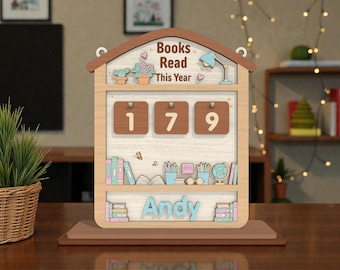 File SVG con taglio laser per il monitoraggio dei libri letti quest'anno, cartello personalizzato per obiettivi di lettura, Glowforge xTool Cricut, regalo per topi di biblioteca, decorazioni per biblioteca