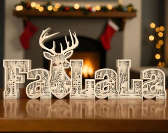 Fa La La Christmas Reindeer SVG, Layered Holiday Word Sign, Winter Laser Cut File for Glowforge, 3D Xmas Decor,Christmas Decor for Glowforge