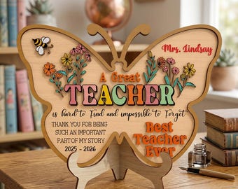 Farfalla per ringraziare gli insegnanti in formato SVG, fantastico regalo per insegnanti, file per taglio laser, decorazione scolastica personalizzata di fine anno, Glowforge xTool