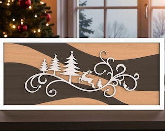 Christmas Deer & Trees Wall Art SVG, Holiday Decor Laser Cut File Svg, Festive Xmas Design, Instant Download ,Glowforge Svg File
