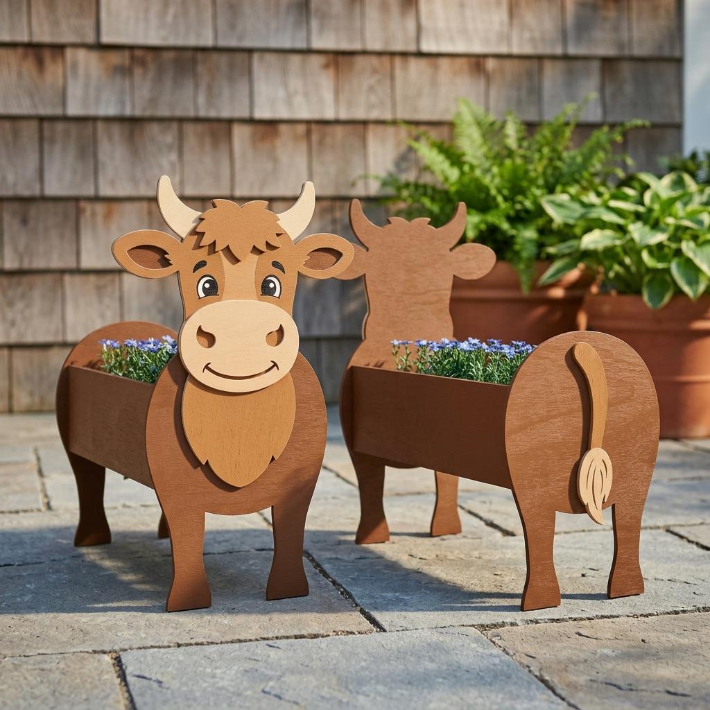 Highland Cow Planter Box SVG, Animal Garden Decor Laser Cut File, Cute ...