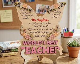 World's Best Teacher Butterfly SVG, Personalized Teacher Gift Laser Cut File, School End of Year Decor, Glowforge xTool CNC Digital Design