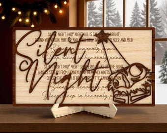 Layered Nativity Laser Cut File Svg, Silent Night Svg , Christmas Decor Svg , Baby Jesus Glowforge File ,Religious Wall Art , Faith Svg