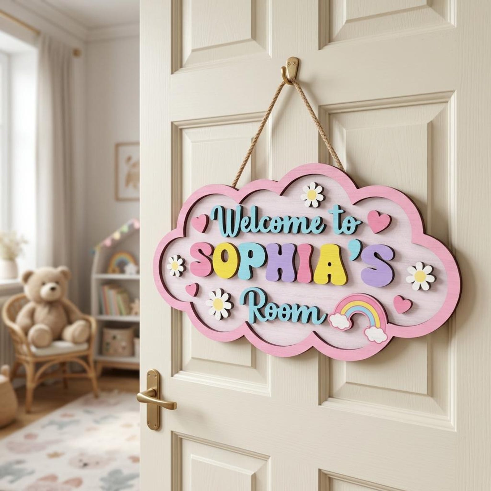 Personalized Kids Room Sign SVG, Custom Name Door Sign Laser Cut File ...