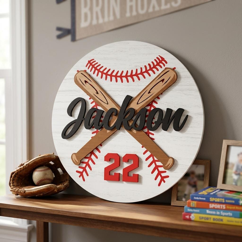 Baseball Name Sign SVG, Personalized Sports Wall Decor, Baseball Kids ...