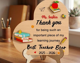 Best Teacher Ever Heart SVG, Personalized Teacher Gift Laser Cut File, Important Piece of My Journey Decor, Glowforge xTool CNC