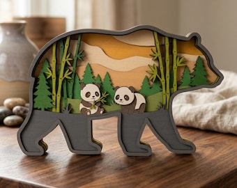 3D Layered Panda Bear SVG, Bamboo Forest Shadow Box Laser Cut File, Wildlife Animal Wood Art, Glowforge xTool CNC Digital Design, Kids Decor