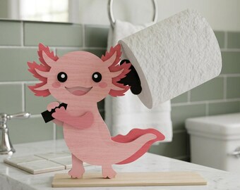 Axolotl Toilet Paper Holder SVG, Cute Bathroom Decor Laser Cut File, Kawaii Animal Tissue Holder SVG, Cricut Glowforge