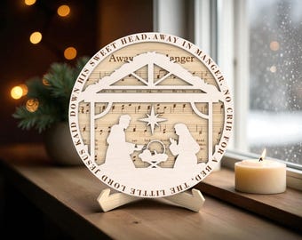 Away in a Manger Nativity Scene SVG, Holy Family Laser Cut File, Religious Christmas Svg, Glowforge Christmas Decor, Faith Nativity SVG
