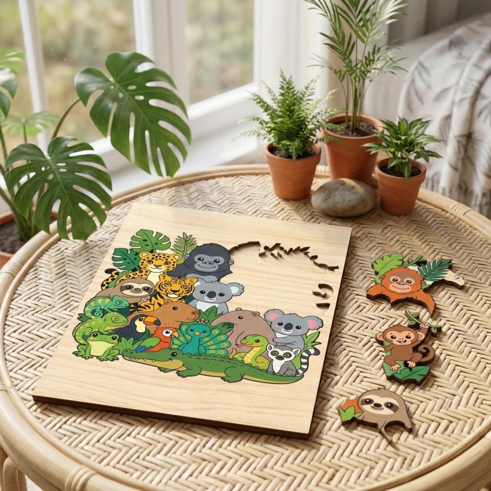 Safari Animal Puzzle SVG, Jungle Wooden Puzzle File, Cute Zoo Animals ...